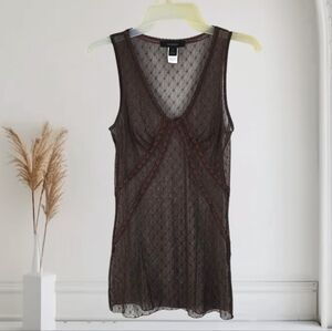 Vintage Y2K Express Brown Sheer Lace Tank Top Size Medium